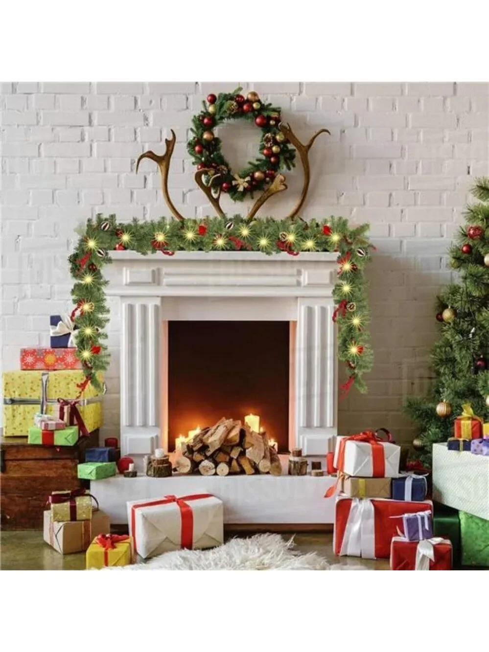 9 FT Christmas Garland Pre Lit LED Battery Operated Artificial Holiday Decoratio